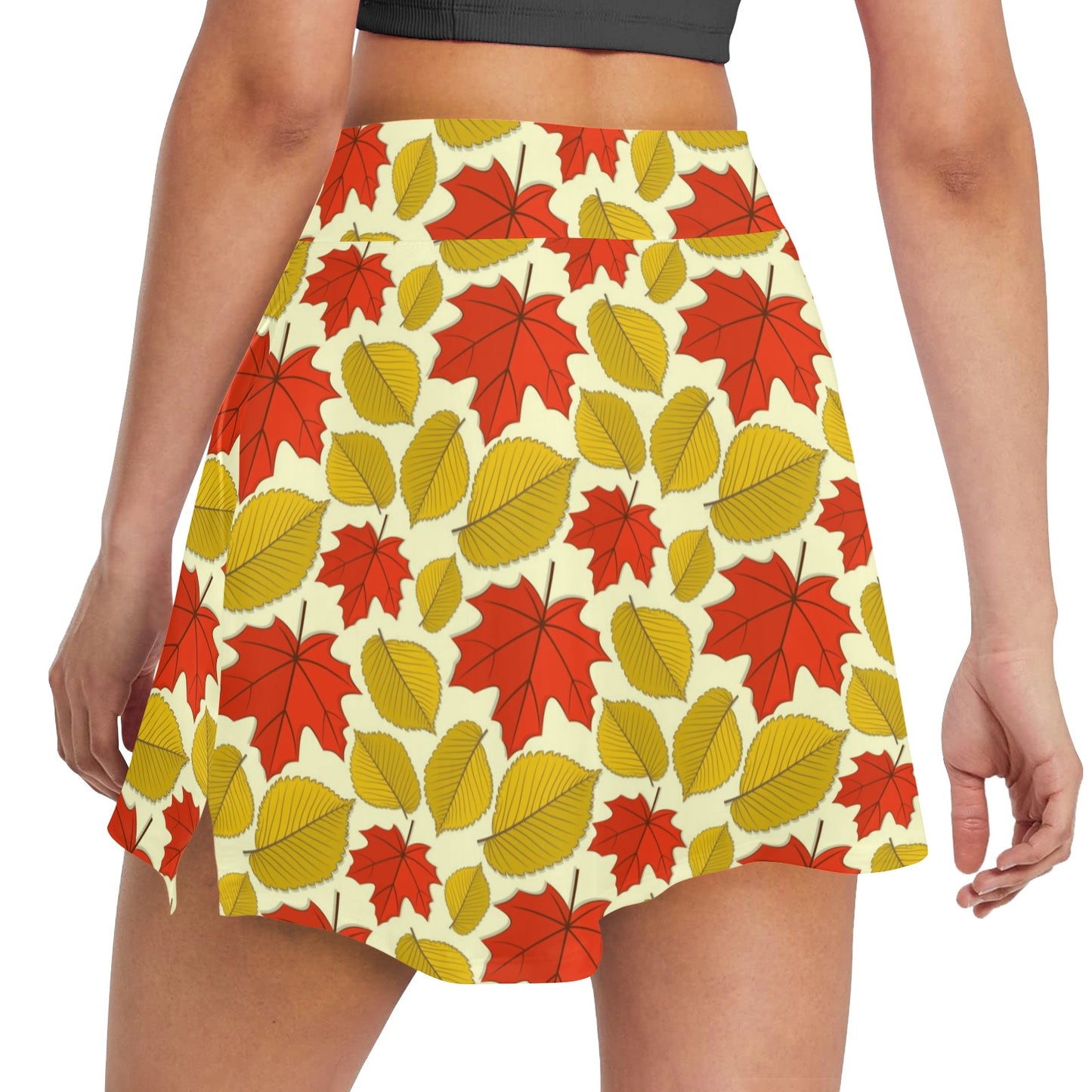 Elm Maple Leave Print Pattern 17" Golf & Pickleball Skort with Pockets