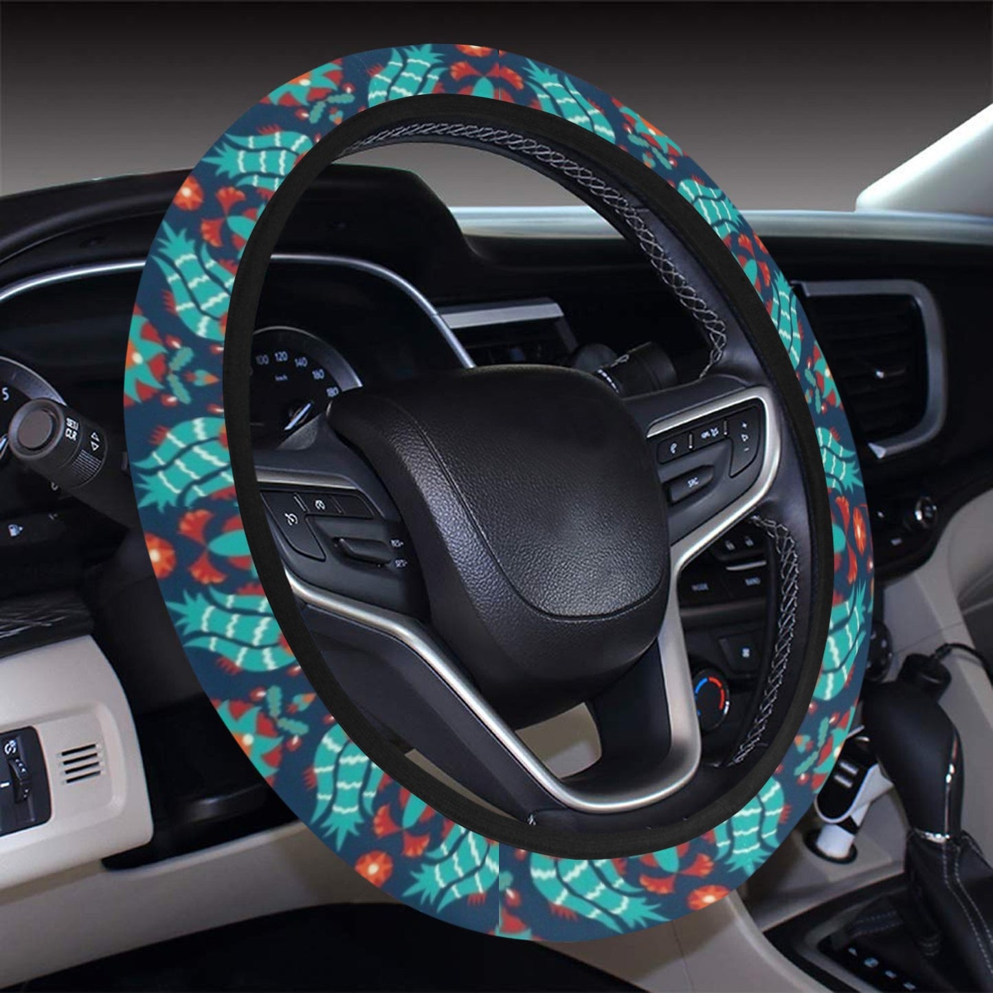 Suzani Print Design LKS302 Steering Wheel Cover with Elastic Edge