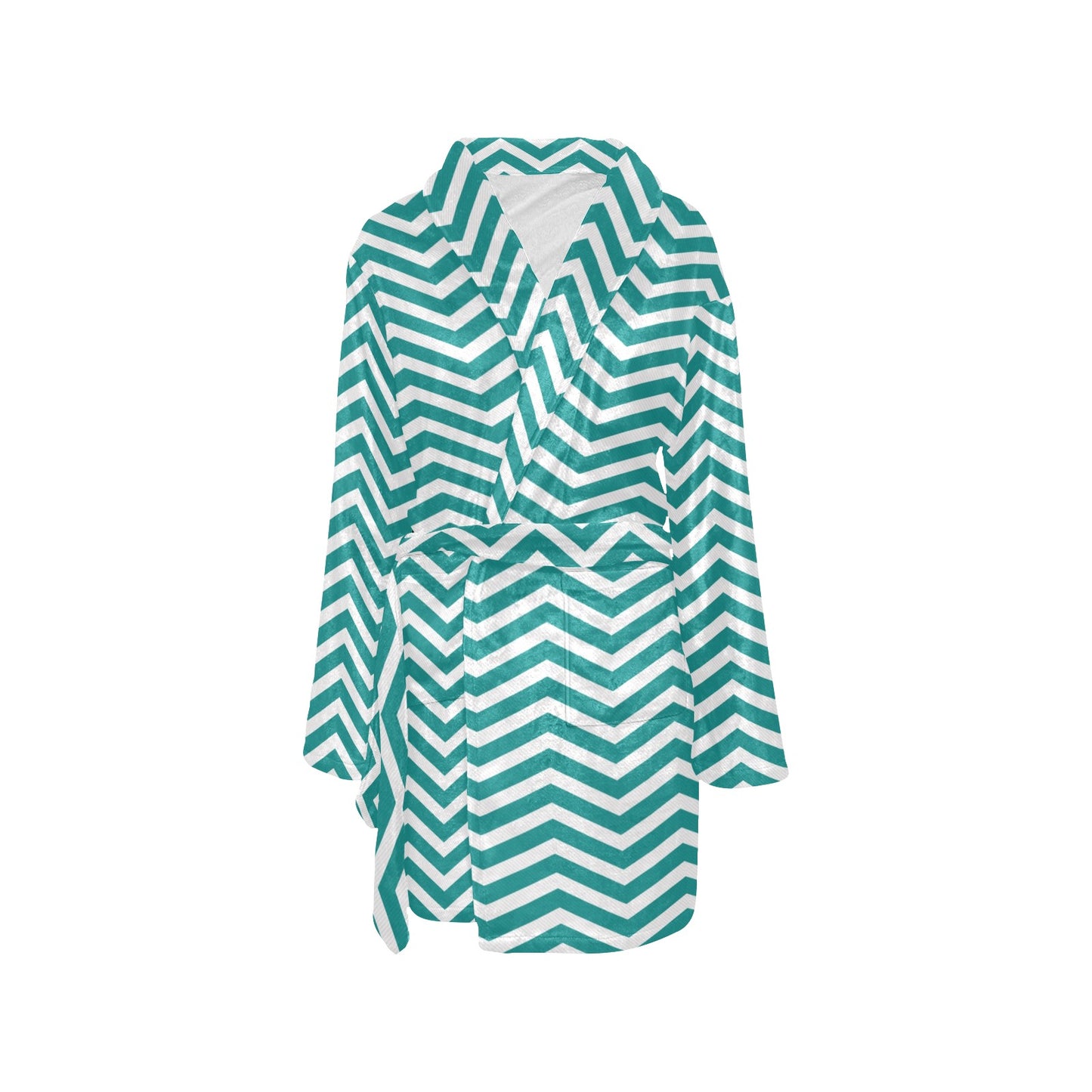 Chevron Teal Pattern Print Design 02 Women's Fleece Robe