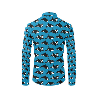 Whale Print Design LKS304 Men's Long Sleeve Dress Shirt