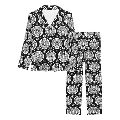 Calendar Aztec White Black Print Pattern Women's Long Pajama Set