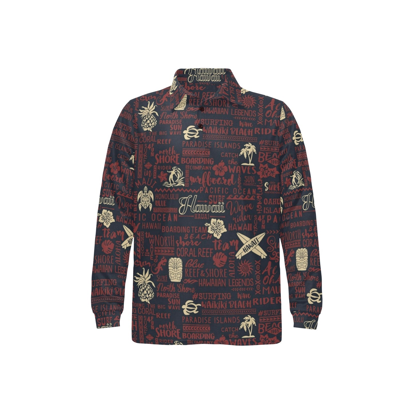 Hawaiian Themed Pattern Print Design H017 Long Sleeve Polo Shirt For Men's