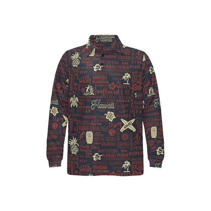 Hawaiian Themed Pattern Print Design H017 Long Sleeve Polo Shirt For Men's