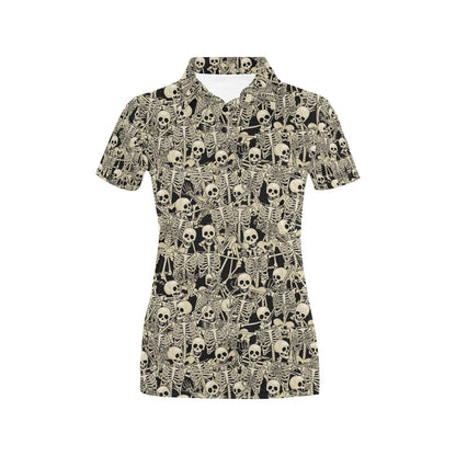 Skeleton Design Print Women's Polo Shirt