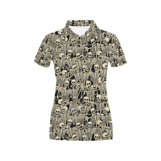 Skeleton Design Print Women's Polo Shirt