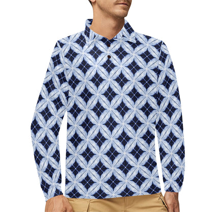 Tie Dye Print Design LKS308 Long Sleeve Polo Shirt For Men's