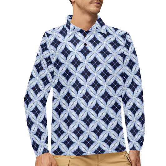 Tie Dye Print Design LKS308 Long Sleeve Polo Shirt For Men's