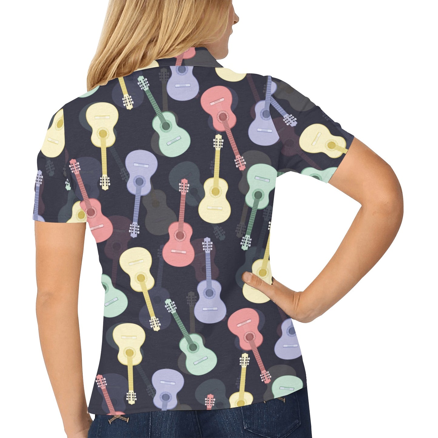 Acoustic Guitar Print Design LKS401 Women's Polo Shirt