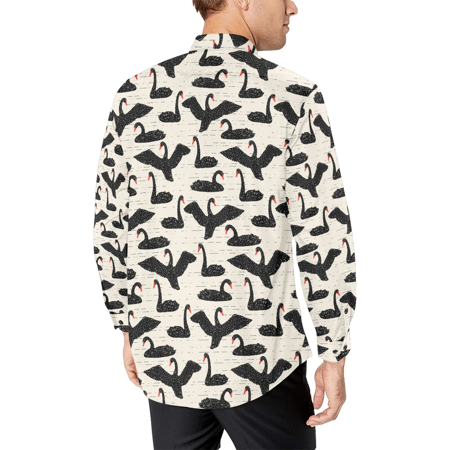 Swan Print Design LKS402 Men's Long Sleeve Dress Shirt