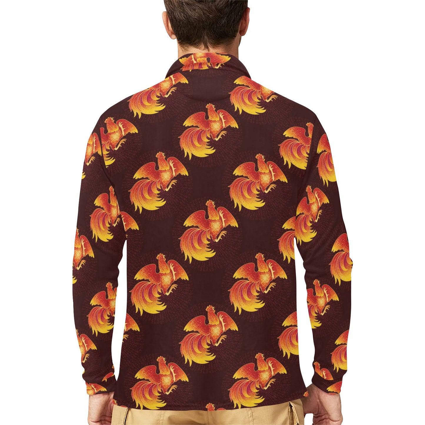 Rooster Pattern Print Design A04 Long Sleeve Polo Shirt For Men's