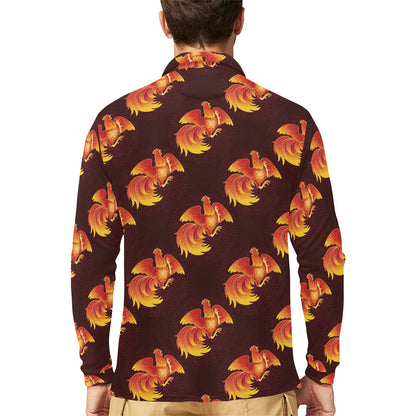 Rooster Pattern Print Design A04 Long Sleeve Polo Shirt For Men's
