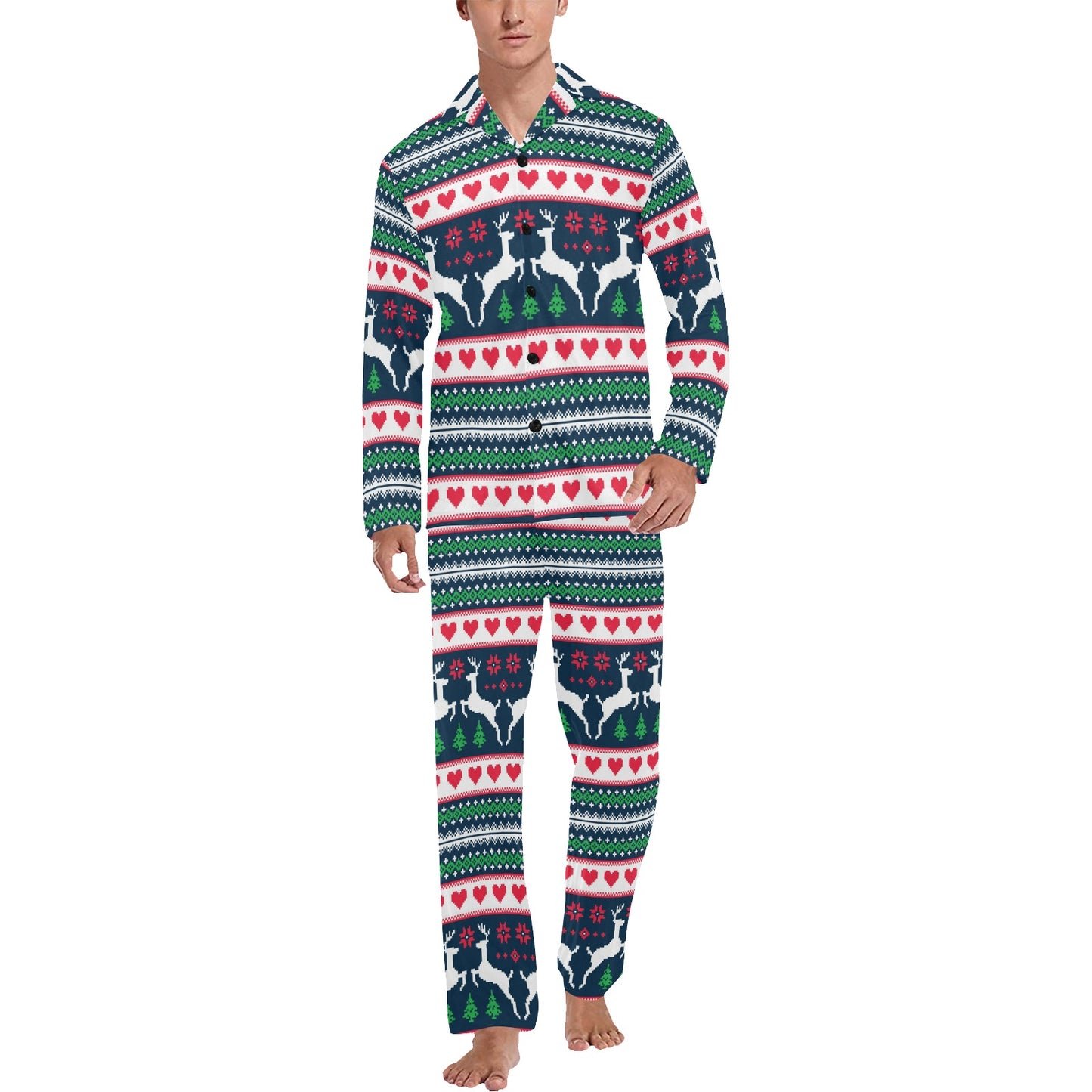 Reindeer Pattern Print Design 03 Men's Long Pajama Set