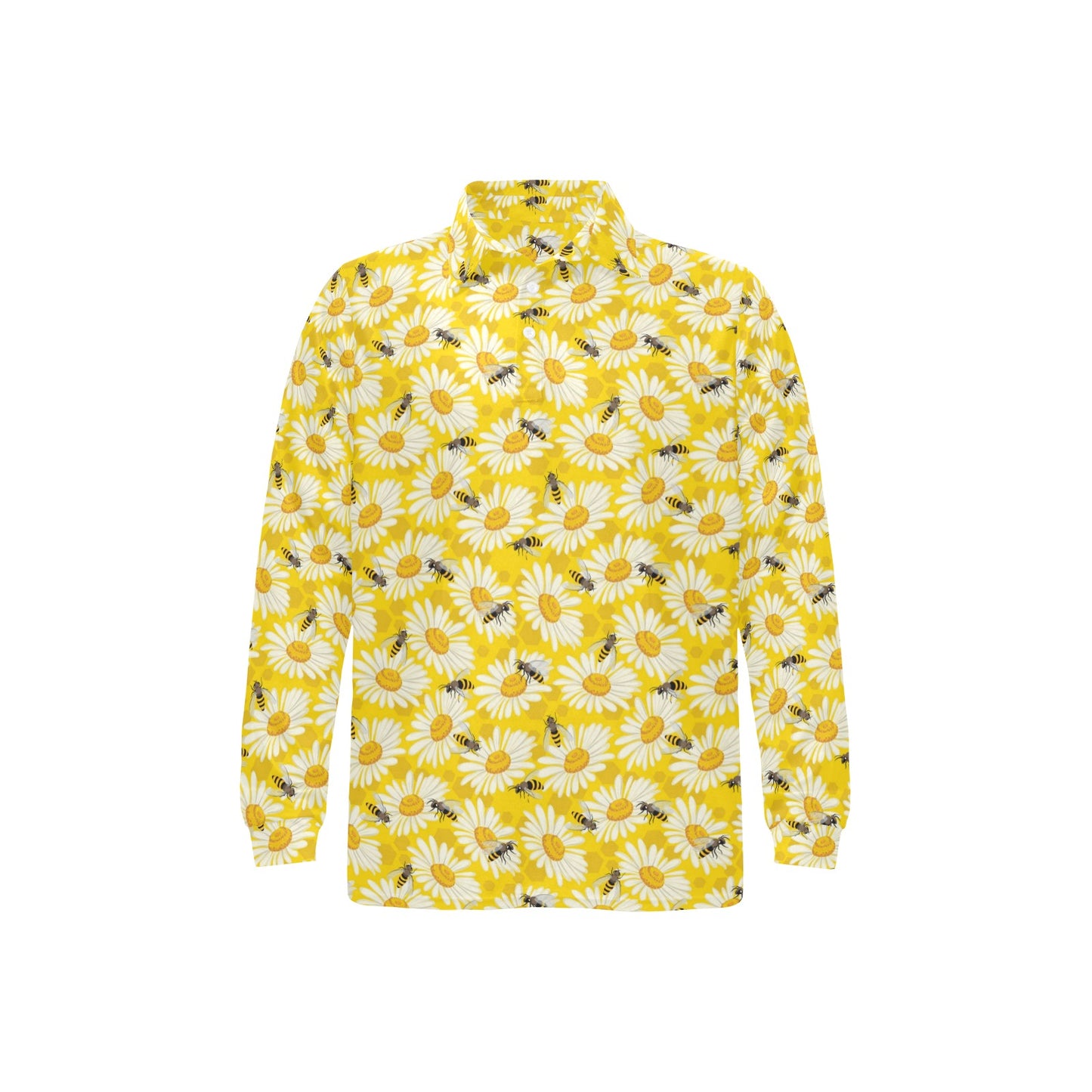 Bee Daisy Pattern Print Design 06 Long Sleeve Polo Shirt For Men's