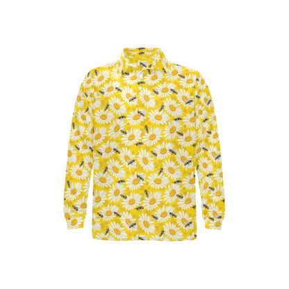 Bee Daisy Pattern Print Design 06 Long Sleeve Polo Shirt For Men's