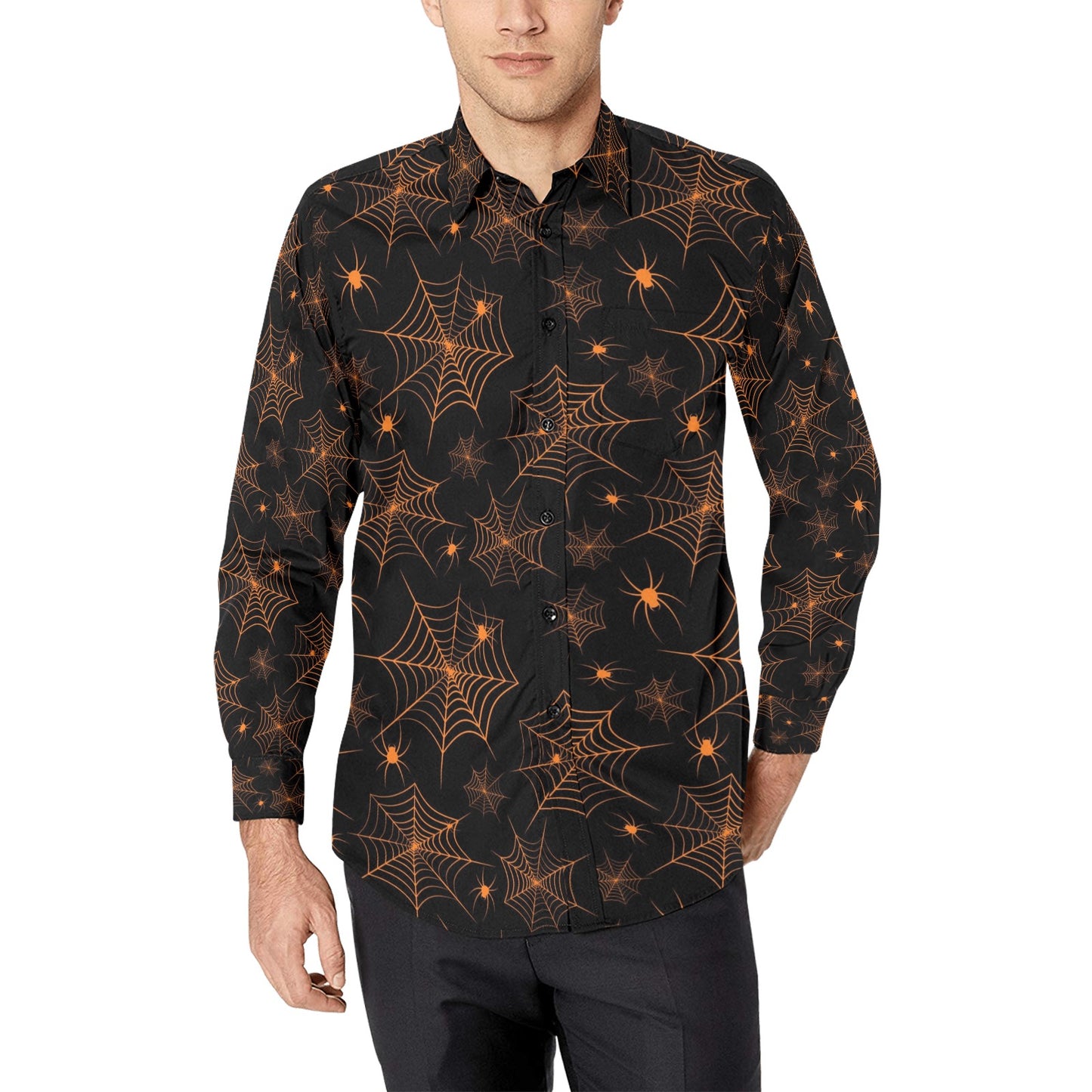 Spider Web Print Design LKS306 Men's Long Sleeve Dress Shirt