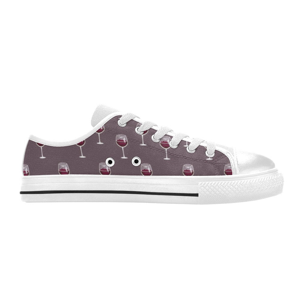 Wine Glass Pattern Print Design LKS305 Women's White Low Top Shoes