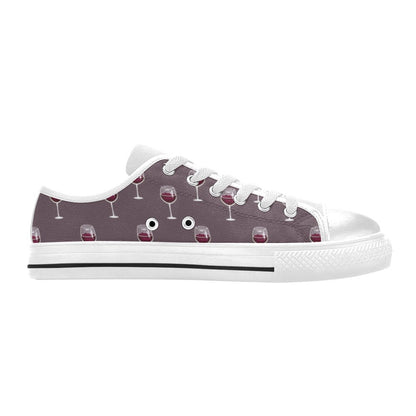 Wine Glass Pattern Print Design LKS305 Women's White Low Top Shoes