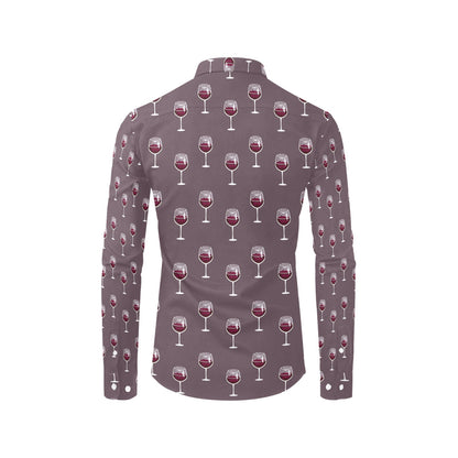 Wine Glass Pattern Print Design LKS305 Men's Long Sleeve Dress Shirt