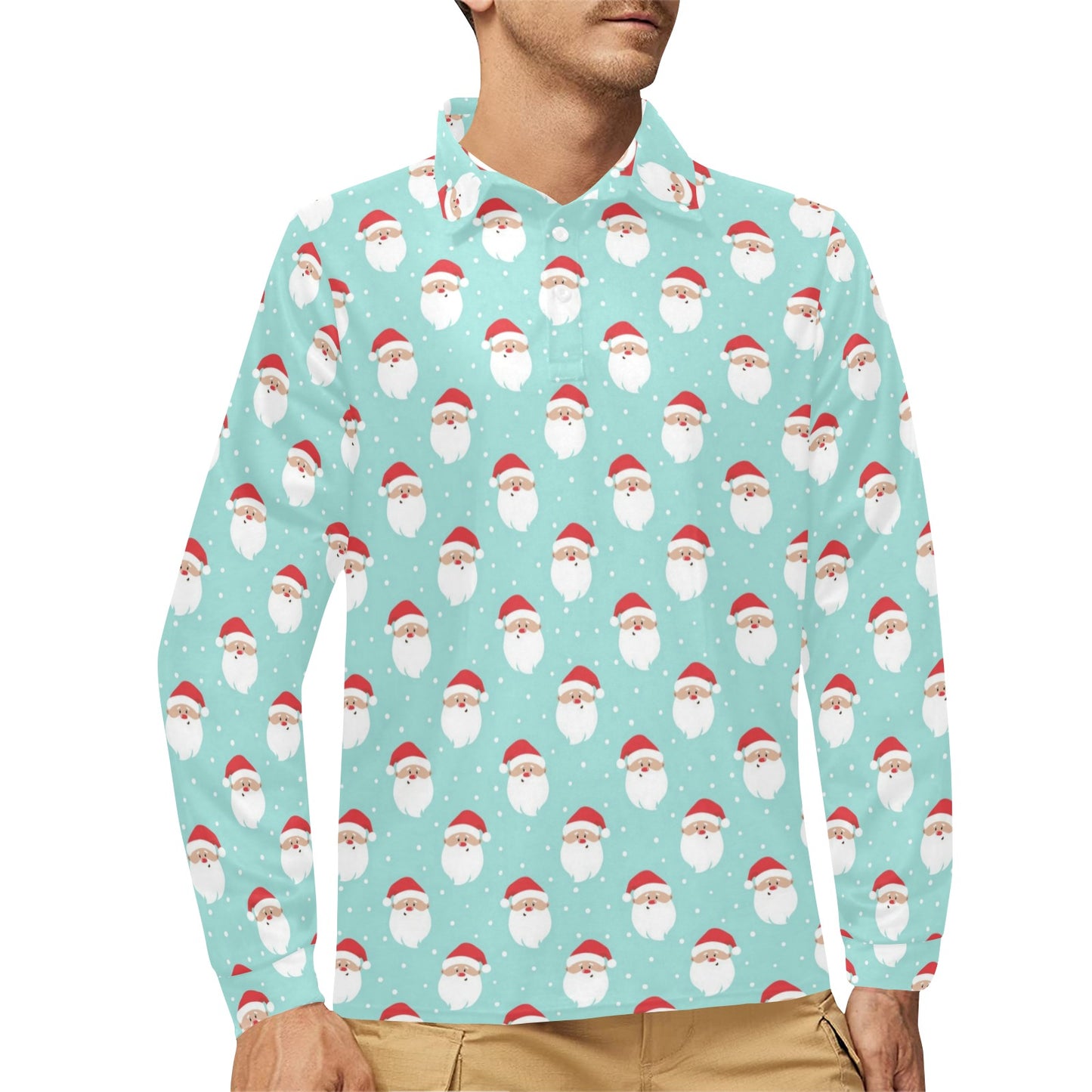 Santa Print Design LKS308 Long Sleeve Polo Shirt For Men's