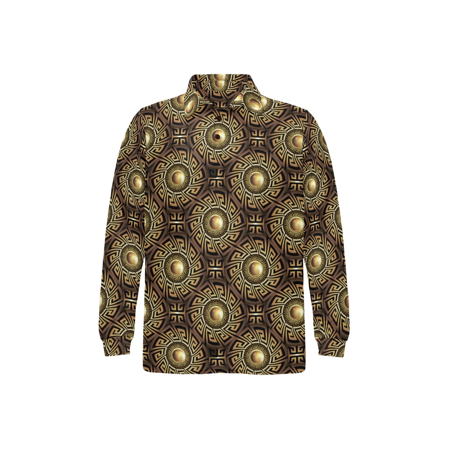 Ancient Greek Print Design LKS3012 Long Sleeve Polo Shirt For Men's