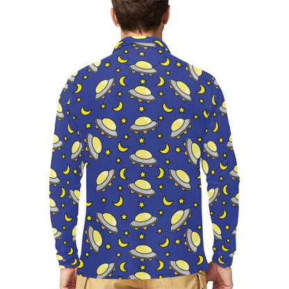 UFO Print Design LKS309 Long Sleeve Polo Shirt For Men's