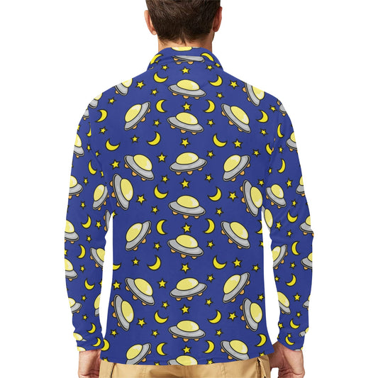 UFO Print Design LKS309 Long Sleeve Polo Shirt For Men's
