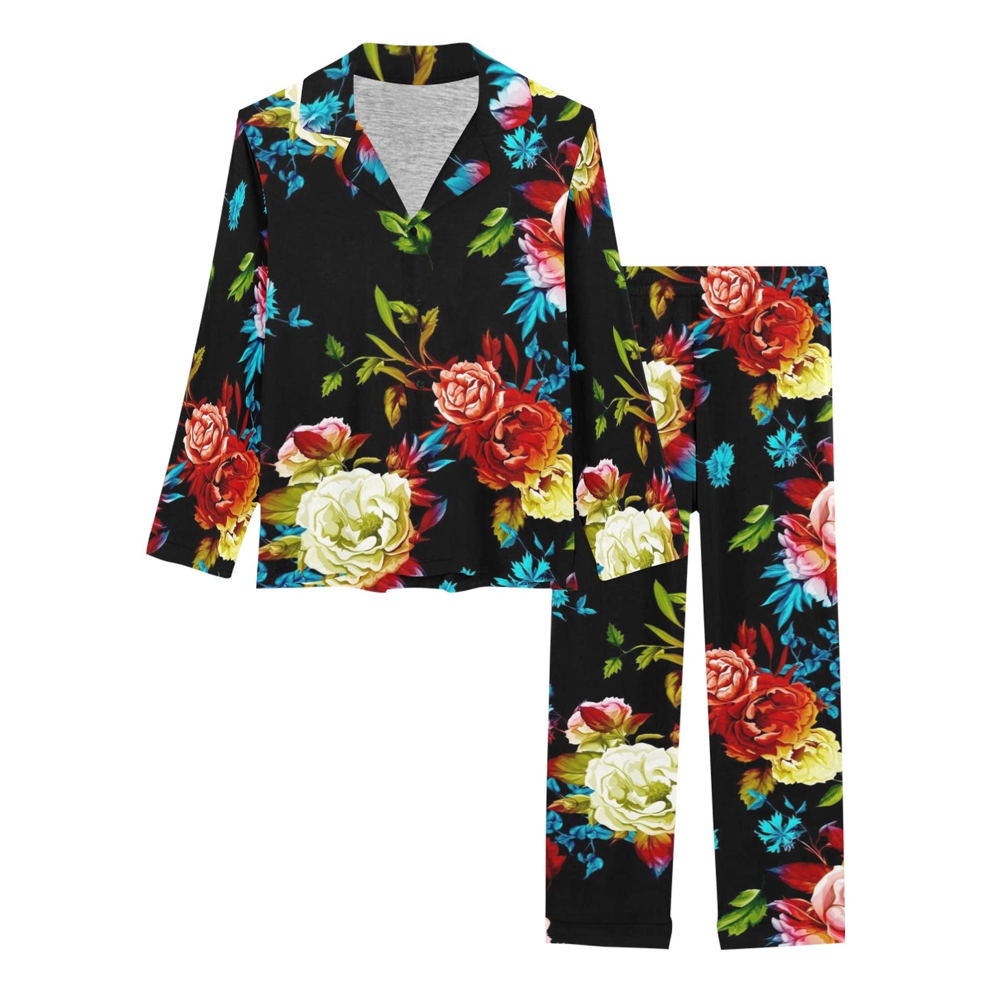 Peony Pattern Print Design PE07 Women's Long Pajama Set