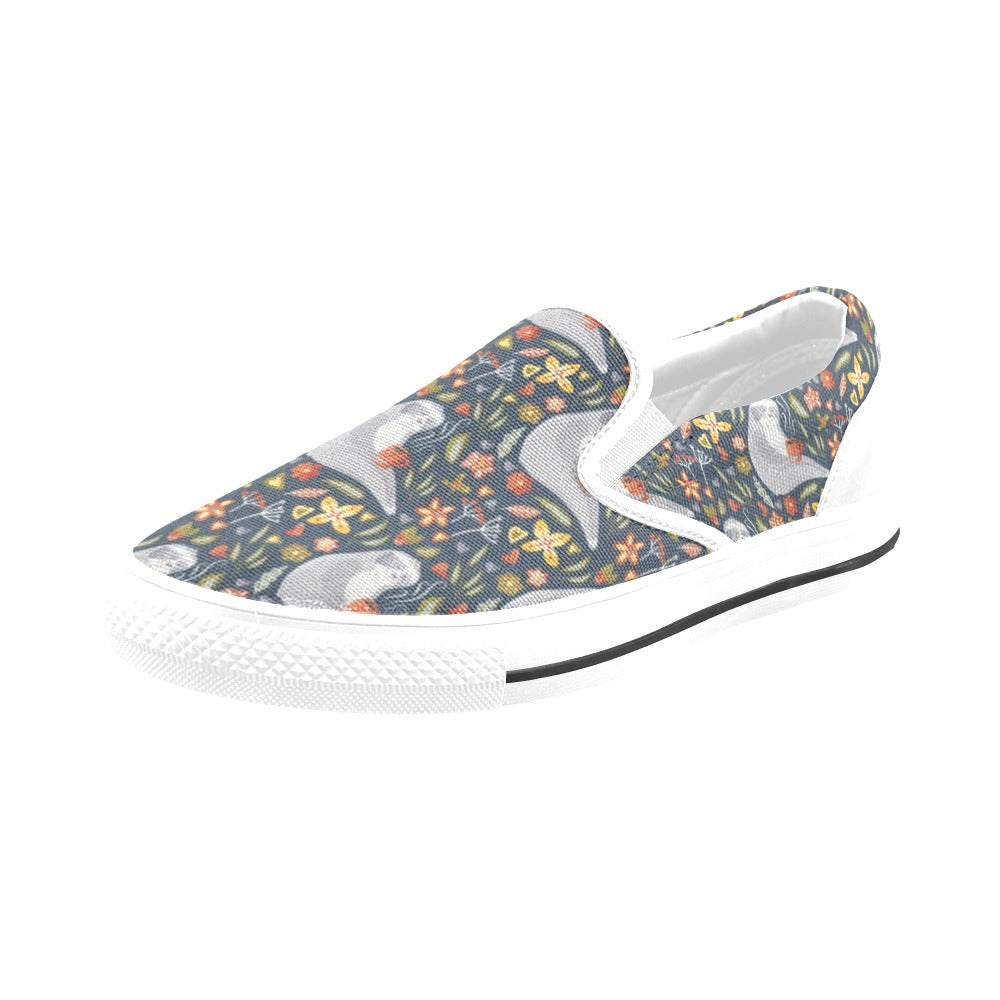 Sloth Print Design LKS303 White Slip Ons Canvas Women's Shoes