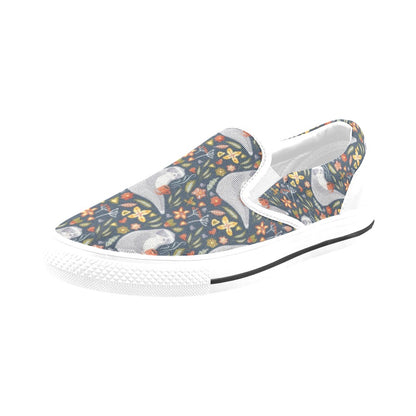 Sloth Print Design LKS303 White Slip Ons Canvas Women's Shoes