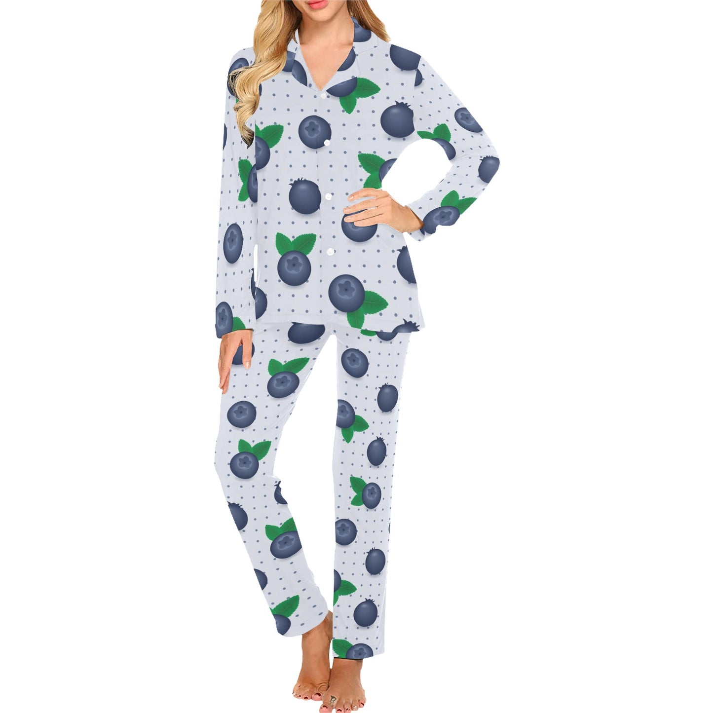 Blueberry Pattern Print Design BB02 Women's Long Pajama Set