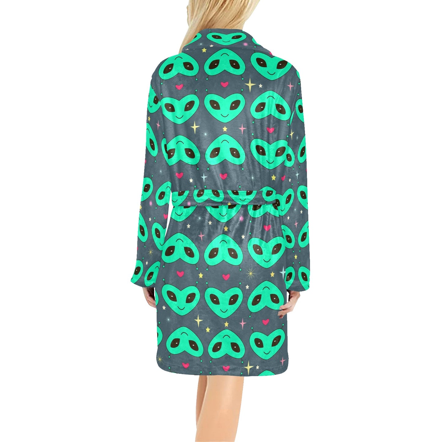 Alien Head Heart Pattern Print Design 03 Women's Fleece Robe