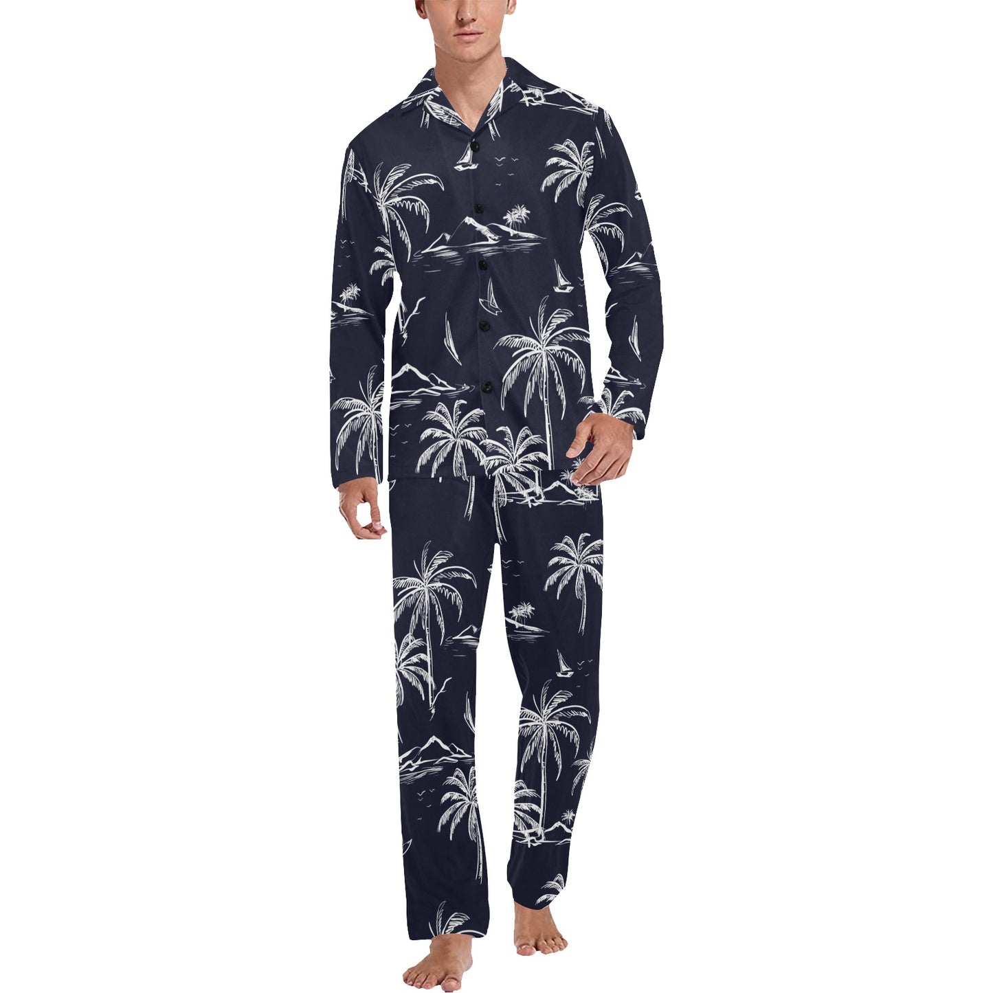 Pacific island Pattern Print Design A02 Men's Long Pajama Set