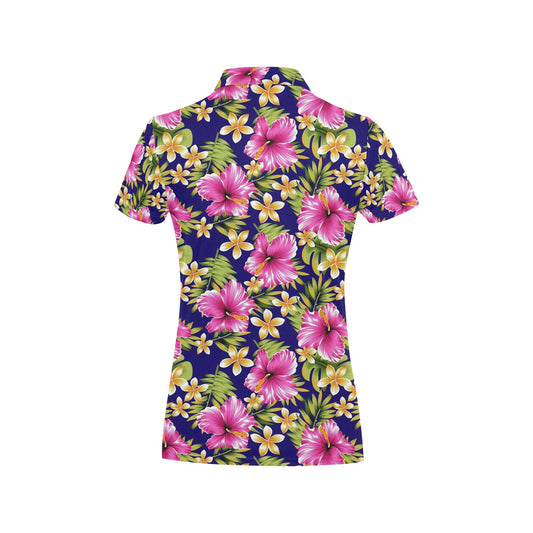 Pink Hibiscus Pattern Print Design HB027 Women's Polo Shirt