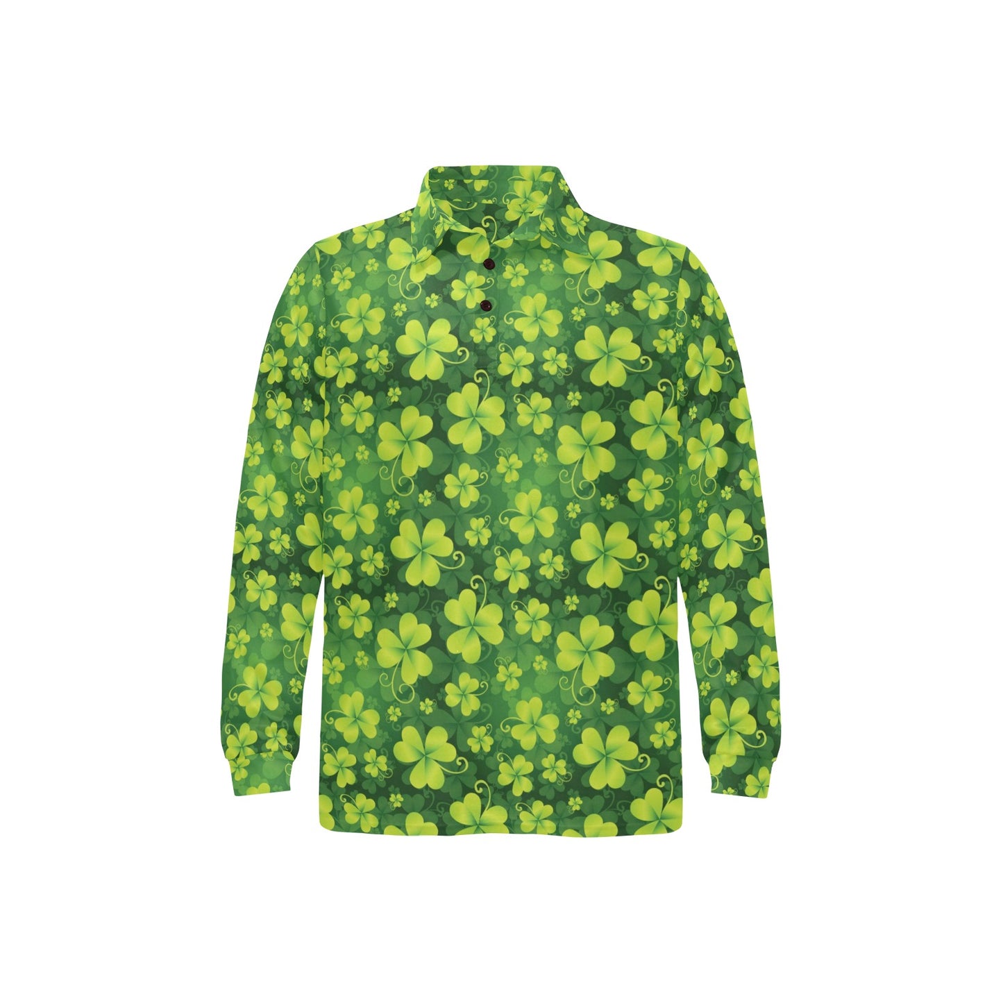 Shamrock Clover Print Long Sleeve Polo Shirt For Men's