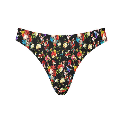 Skull Roses Flower Design Themed Print Women's Thongs