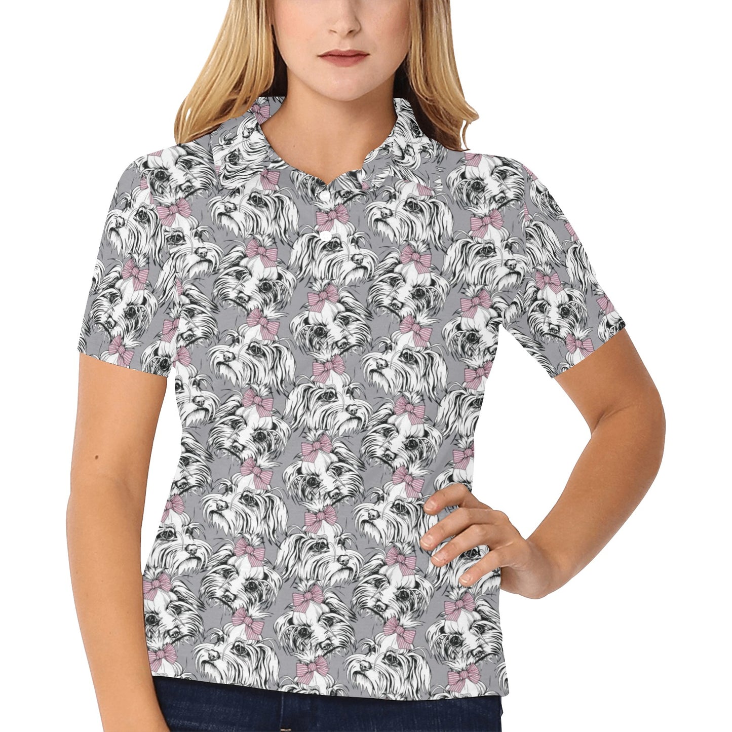 Maltese Pattern Print Design 01 Women's Polo Shirt