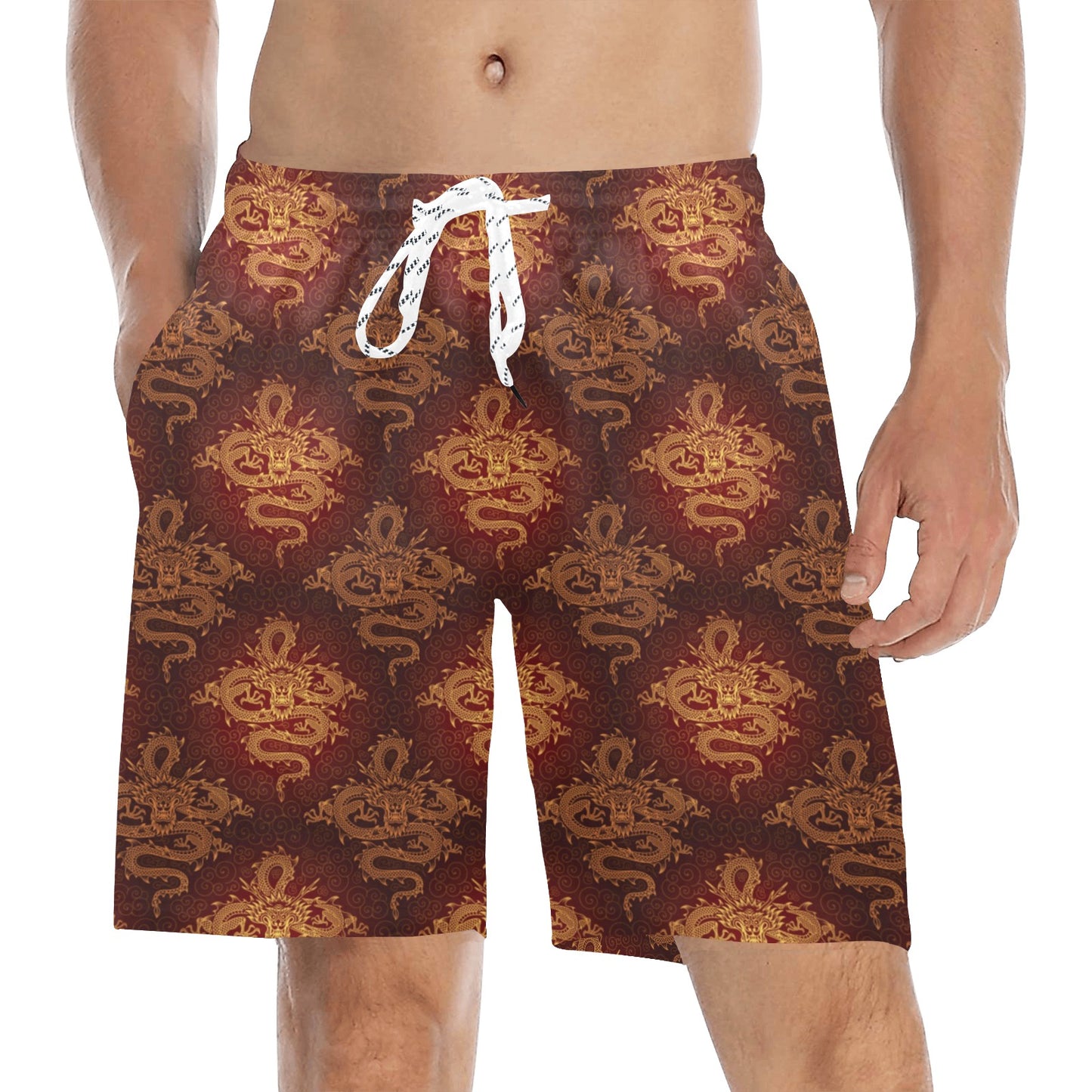 Chinese Dragons Gold Design Men's Swim Trunks Beach Shorts
