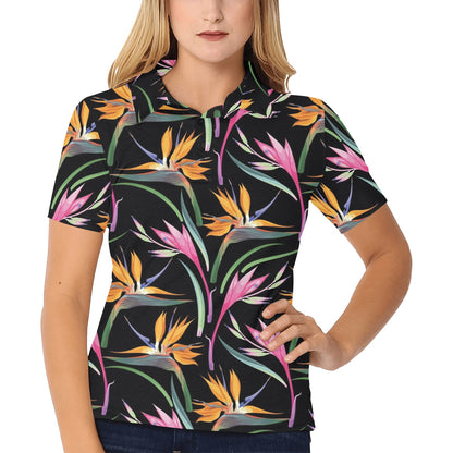 Tropical Flower Pattern Print Design TF017 Women's Polo Shirt