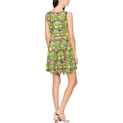 Zombie Head Design Pattern Print Sleeveless Dress