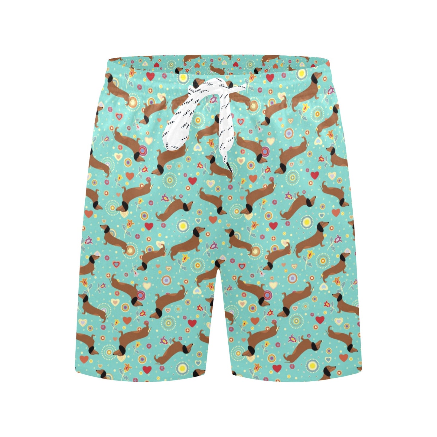 Dachshund with Floral Print Pattern Men's Swim Trunks Beach Shorts