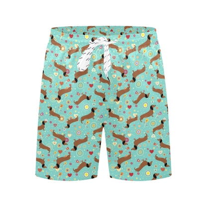 Dachshund with Floral Print Pattern Men's Swim Trunks Beach Shorts