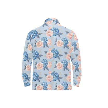 Hydrangea Pattern Print Design HD06 Long Sleeve Polo Shirt For Men's