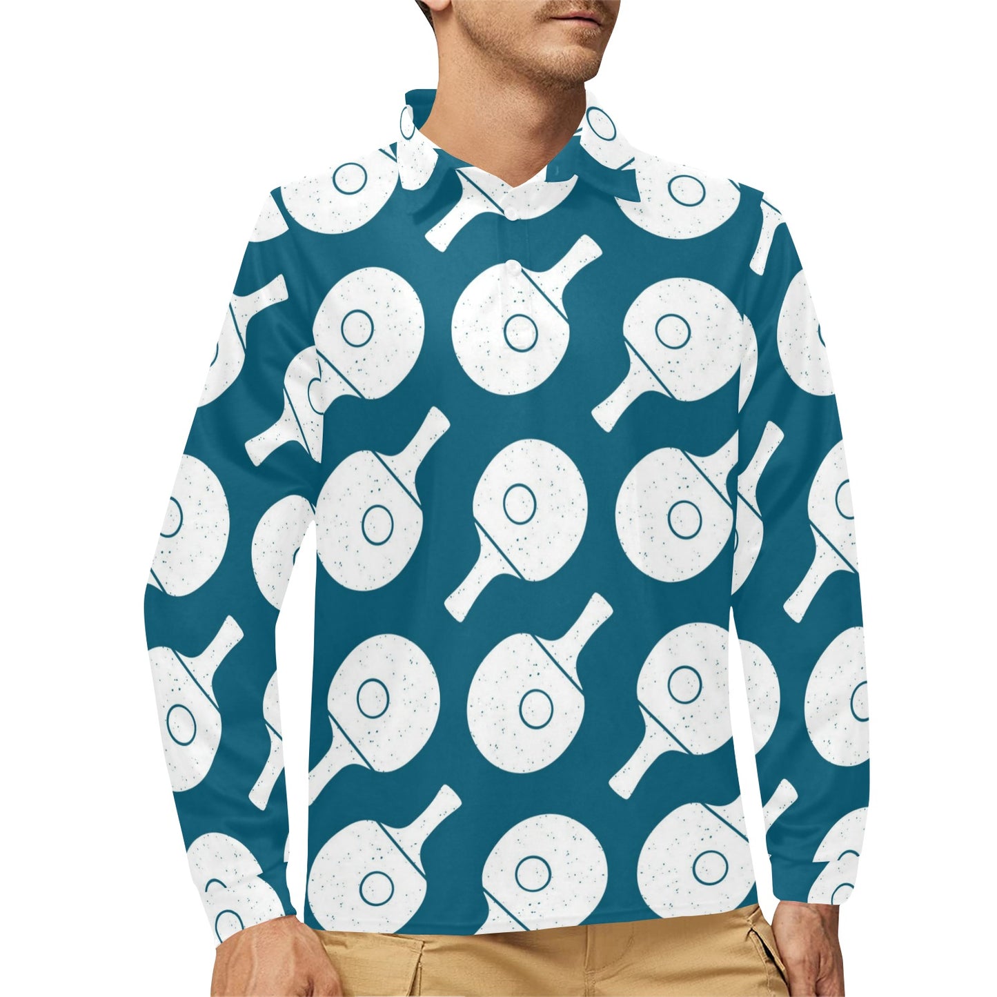 Ping Pong Pattern Print Design A02 Long Sleeve Polo Shirt For Men's