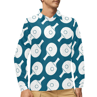 Ping Pong Pattern Print Design A02 Long Sleeve Polo Shirt For Men's
