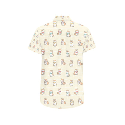 Shiba Inu Print Design LKS306 Men Short Sleeve Button Up Shirt