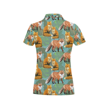Fox Autumn leaves Themed Women's Polo Shirt