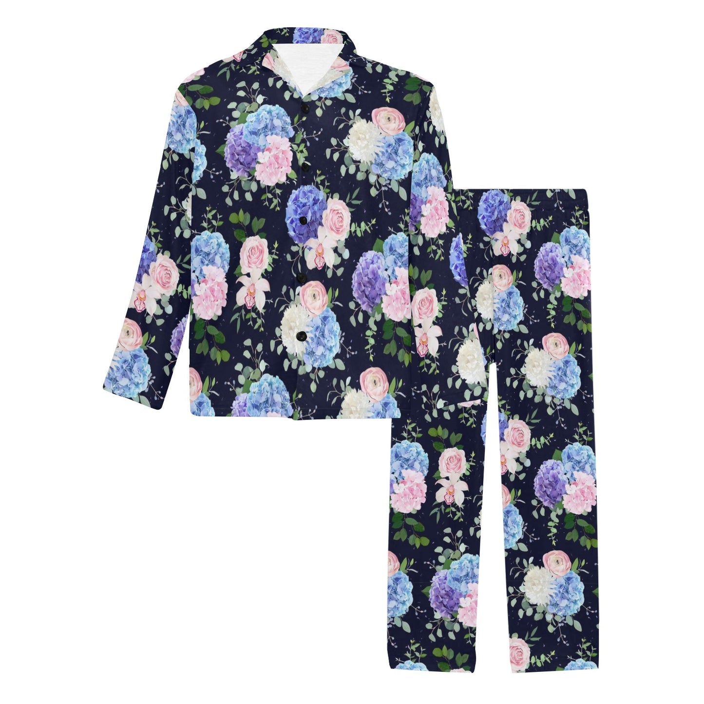 Hydrangea Pattern Print Design HD01 Men's Long Pajama Set