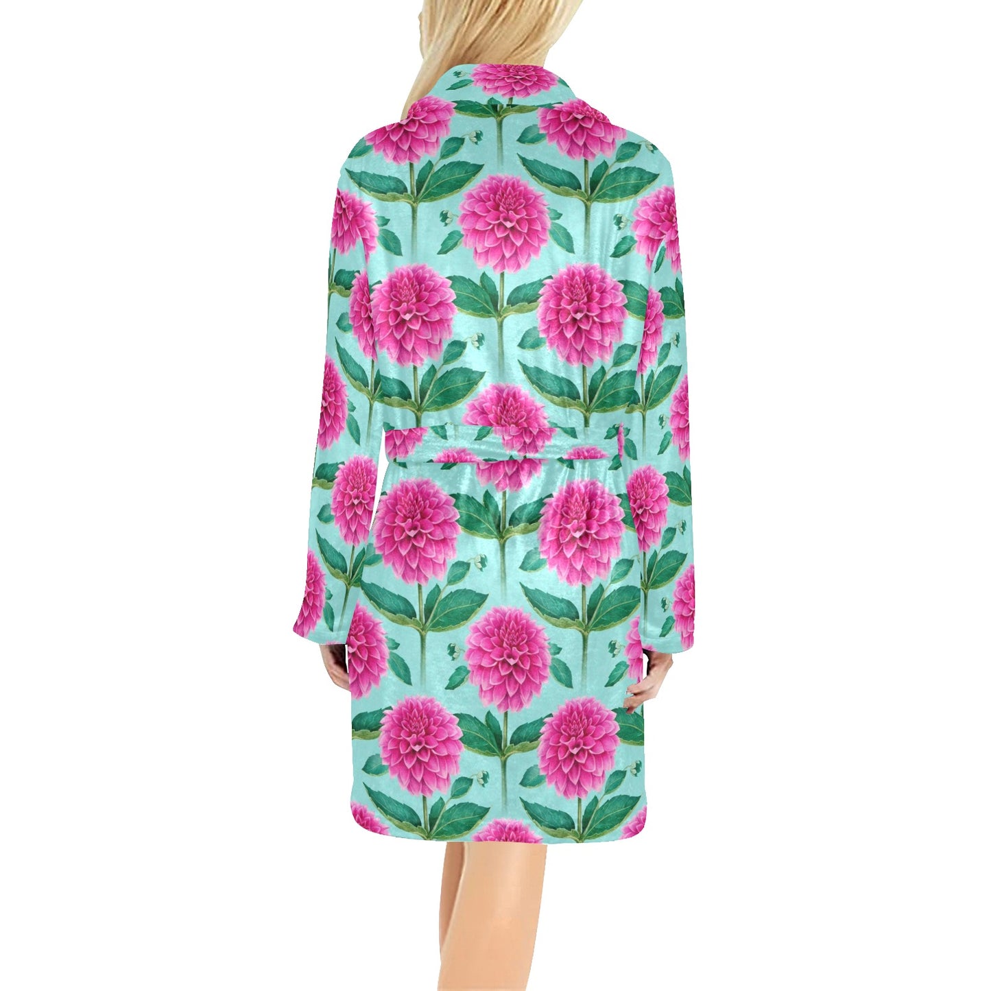 Dahlia Pattern Print Design DH08 Women's Fleece Robe