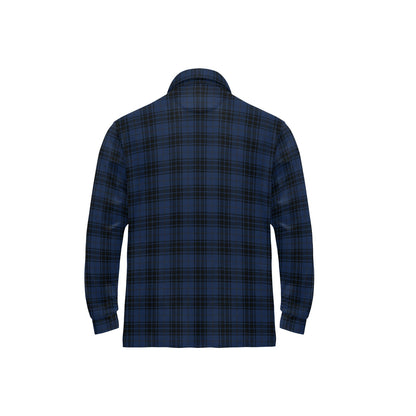 Navy Blue Tartan Plaid Pattern Long Sleeve Polo Shirt For Men's