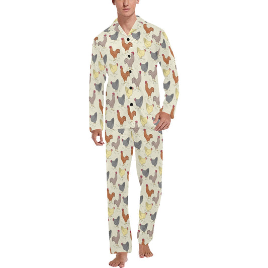 Chicken Pattern Print Design 05 Men's Long Pajama Set